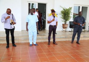 Commissioner for Information, Mr. Charles Aniagwu (2nd right); Commissioner, Bureau for Special Duties, Mr. Omamofe Pirah (2nd left); Delta ALGON Chairman and Chairman Isoko South local government Area, Hon. Itiako Ikpokpo (right) and Chairman, Warri South local government area, Dr. Michael Tidi, while briefing Journalist in Asaba, shortly after a meeting between the Governor and members of COVID-19 Committee, held in Government House, Asaba. Monday 5/4/20 PIX: JIBUNOR SAMUEL.