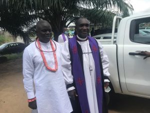 Hon. Samuel Mariere With Archbishop Of Benin Ecclesiastical Province Of The Anglican Communion And Bishop Of Ughelli Diocese, Most Rev. Cyril Odutemu At Madam Mariere's Funeral In Ughelli, Delta state.