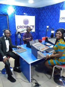 Executive Assistant to the Governor of Delta State on Communications, Dr (Barrister) Fred Latumore Oghenesivbe (in complete native attire) with Mr Frank Dikirie, Senior Legislative Aide to the Deputy Senate President (Suited) and Miss Doreen Obianokor, Anchor person at Crown FM Radio in Asaba