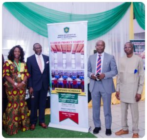 Unveiling Ceremony of the ASSP Nigeria Chapter Projects Startup of the E-libery. Photo from Left: Mr. B. A . Ukanefimoni, ASSP President Mrs Mercy Omoifo-Irefo, Hon. Amos Gwamna Magaji, Principal/Chief Executive Dr. H. A. Adimula and General Manager, Tariff and Billing, Nigeria Port Authority Headquarters. Lagos, Umar Abubakar