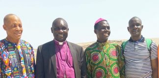 Chairman, Delta State Pilgrims and Welfare Board, Archbishop Cyril Odutemu (centre), Delta Pilgrims Board Executive Secretary, Rev Sameul Okoh (Left), Board Member, Archbishop Jonathan Arhawarien (2nd Right) and Executive Assistant to the Governor of Delta State on Communications, Dr Fred Latimore Oghenesivbe, (right) on top of the demolished palace of King Herold, opposite the Dead Sea in the holy land of Jordan.