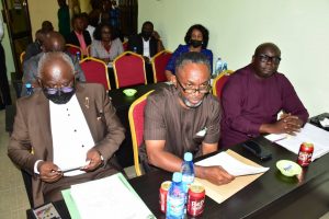 State Commissioner for Works, Urban roads and Highways, Noel Omodion flanked by the Commissioner Works, Rural and Riverine roads, Hon Solomon Golley